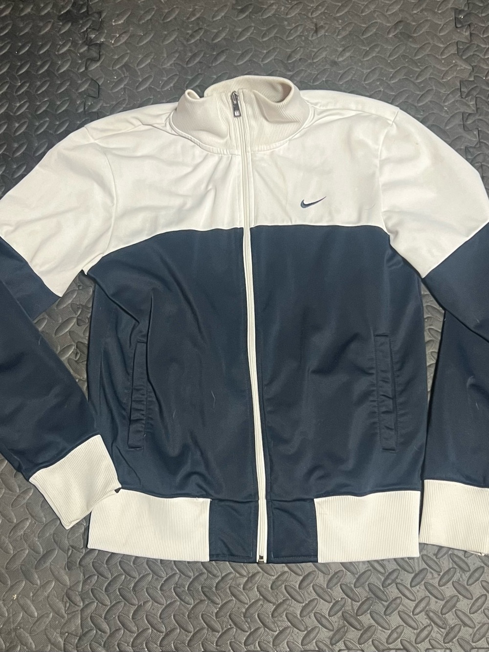 Nike Navy and White Full‑Zip Bomber Track Jacket